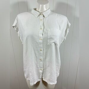 Orvis Linen Blend Blouse Women's Sz L White Button Up Sleeveless Lightweight